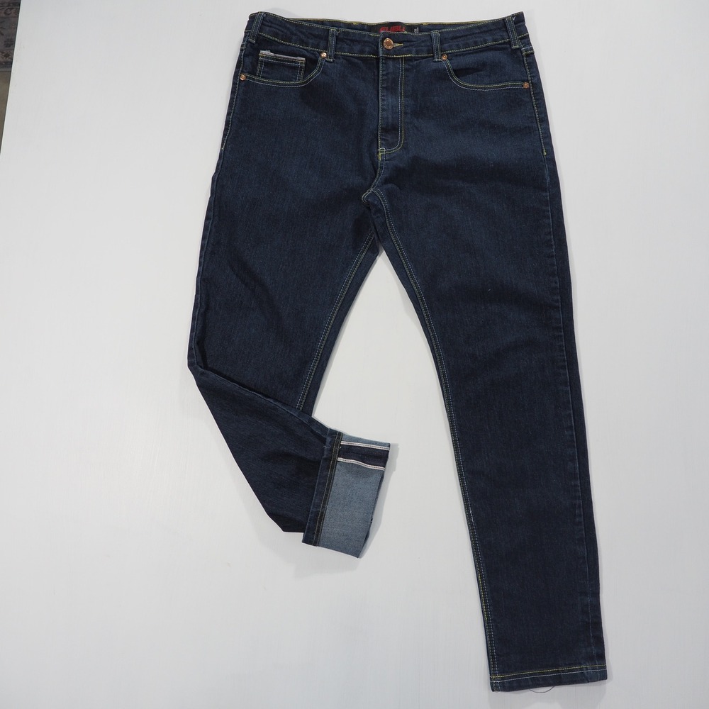 Fubu Jeans Mens 34x32 Dark Blue Selvedge Denim Straight Leg Contrast Stitching
